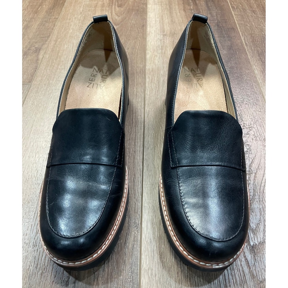 Naturalizer Darry Black Leather Lug Sole Platform Loafers Women Size 8M Chunky